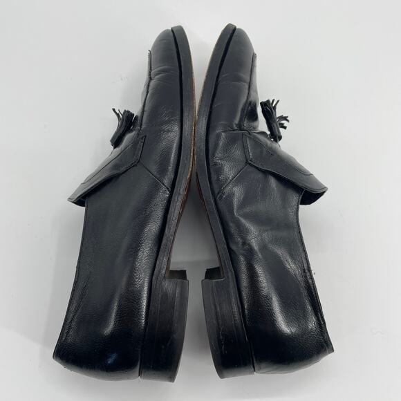 FLORSHEIM Mens Dress Shoes Size 9.5  Black Leather Slip On Loafer Tassel [FLAW] - Picture 4 of 10